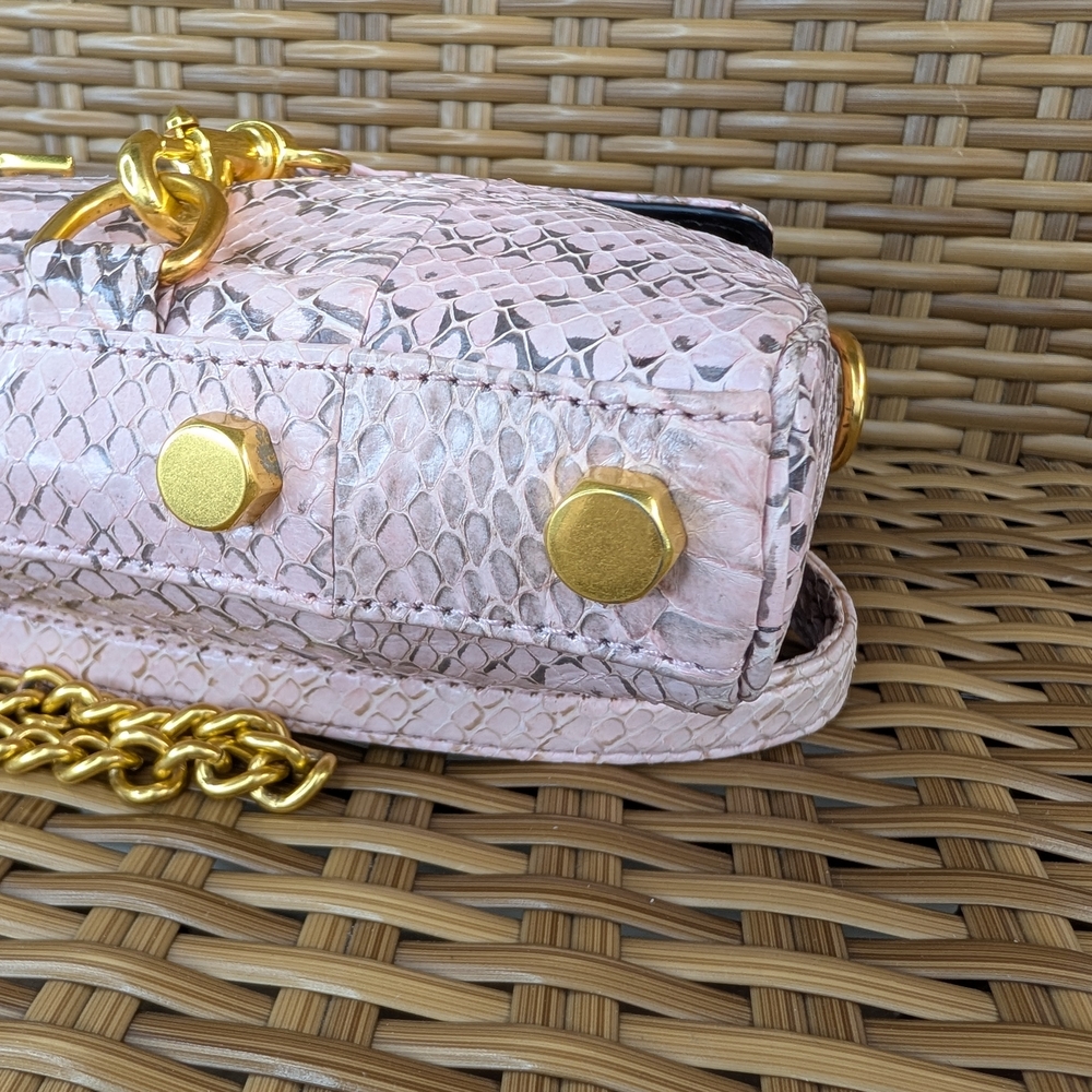 Rebecca Minkoff Mini Pink Snake Embossed Leather Crossbody Bag Gold Hardware - Picture 10 of 16